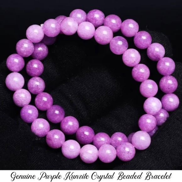 2pk Genuine Purple Kunzite Crystal Round Beaded Bracelet - Picture 9 of 10